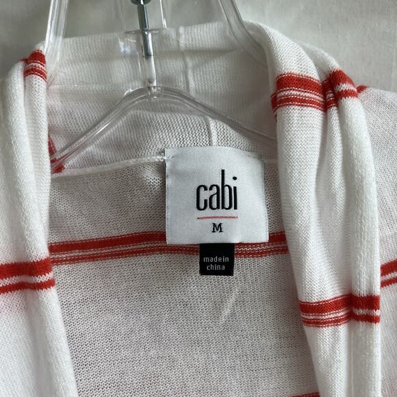 CAbi Stroll Long Cardigan Sweater Duster orange Stripe Size M, front pockets - Picture 5 of 8